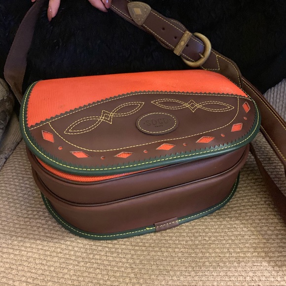 Orange and brown genuine leather saddle bag - Picture 2 of 8